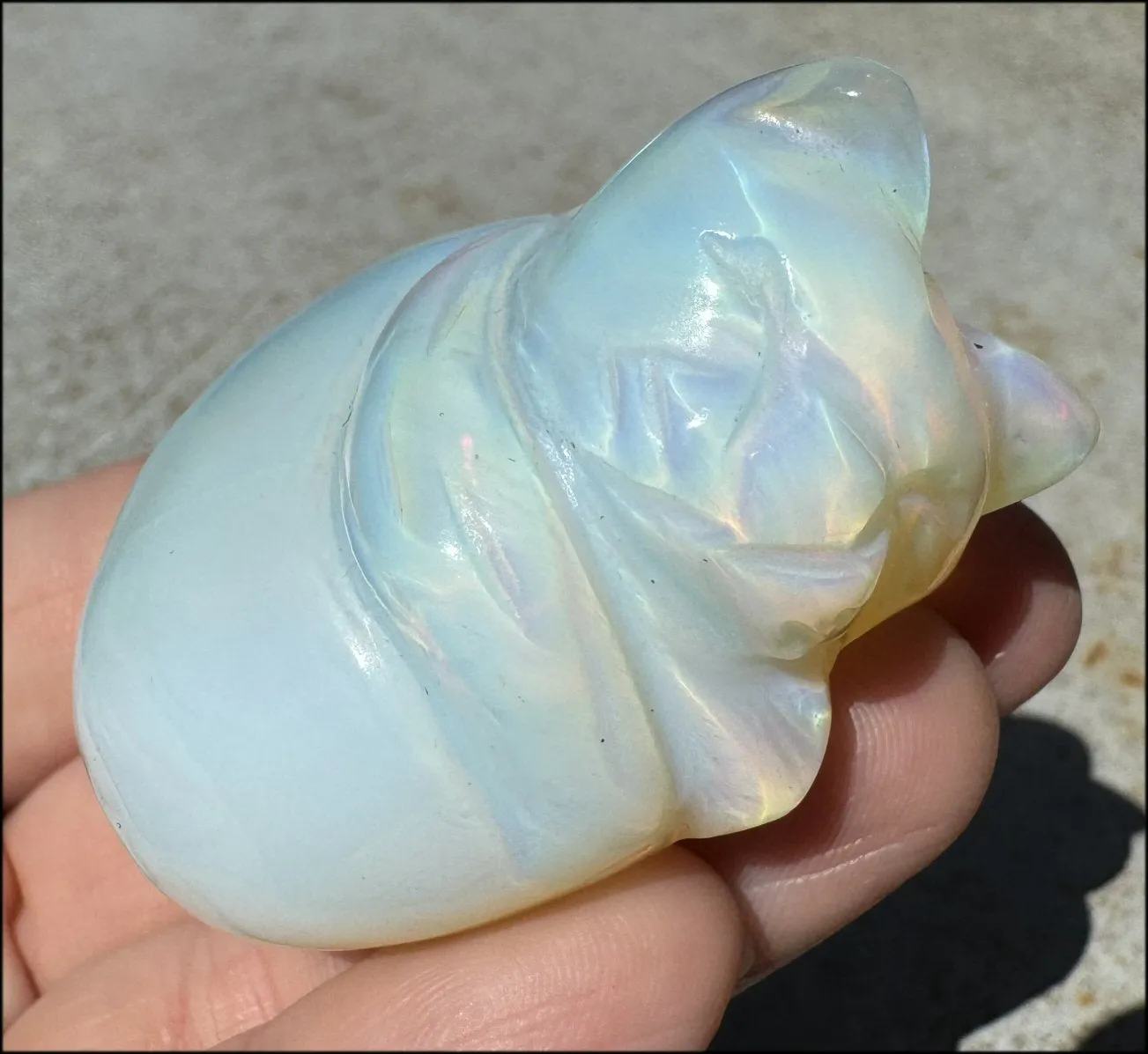 ~Super Cute~ Carved Opalite Sleeping Kitty Cat - with Synergy 8  yrs