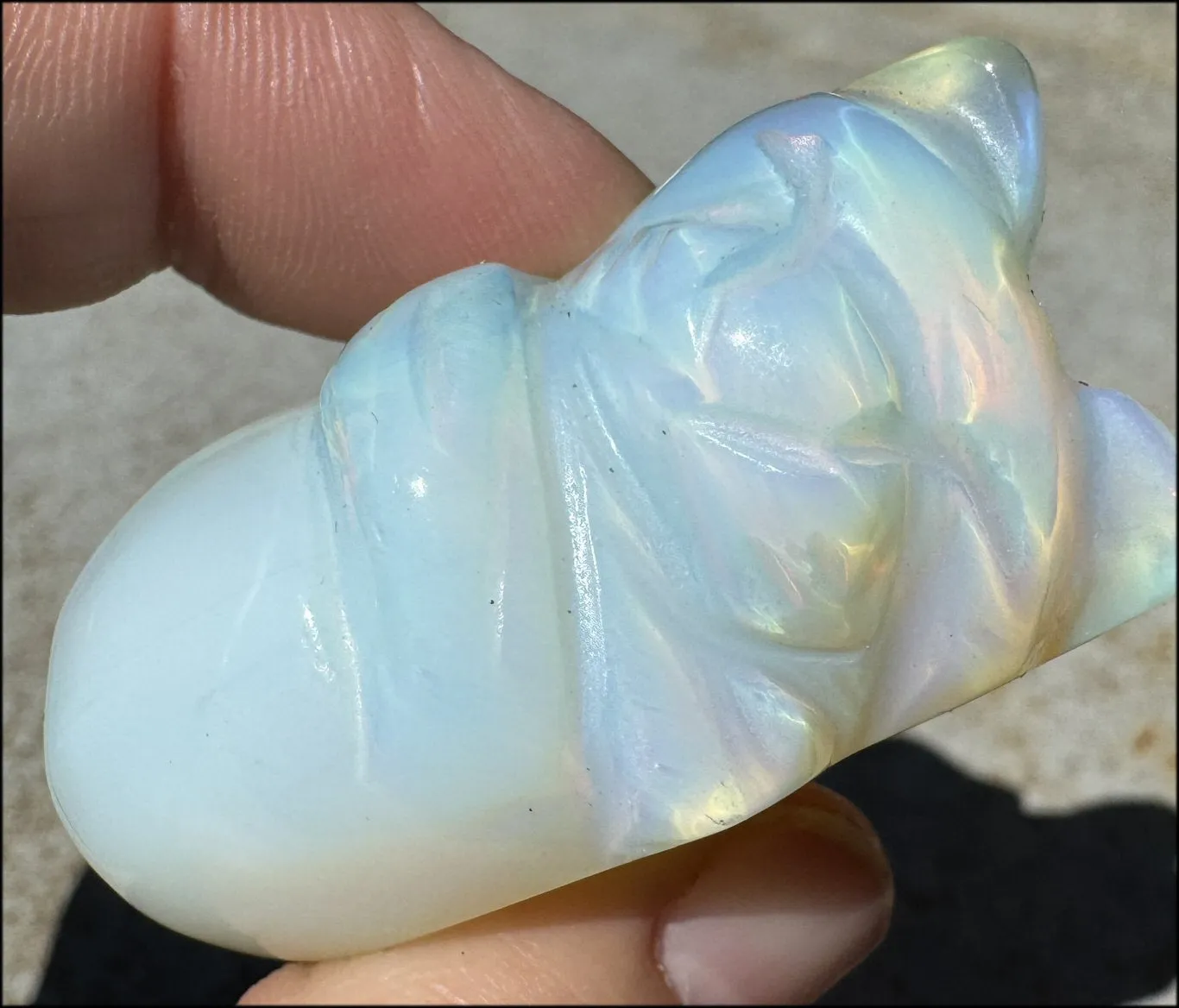 ~Super Cute~ Carved Opalite Sleeping Kitty Cat - with Synergy 8  yrs