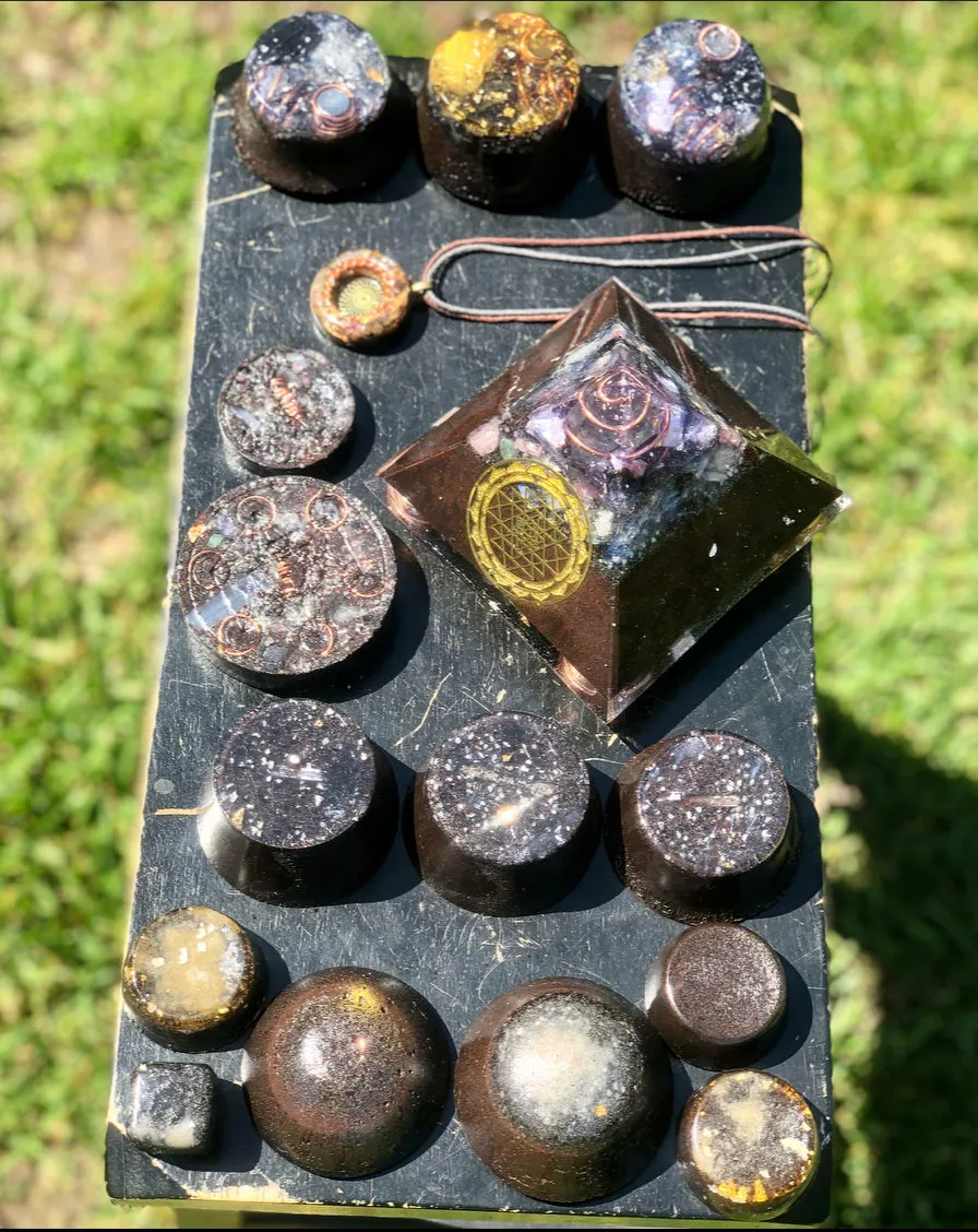 The “Family Pack” - 8-Sided Radionics Large Giza  (15 Hz), 6 Towerbusters, Smart Meter & Wi-Fi/Microwave Shields, 1 Amulet, 2 phone shields & 3 Freebies, 6 for repeat buyer ($243 in savings!)