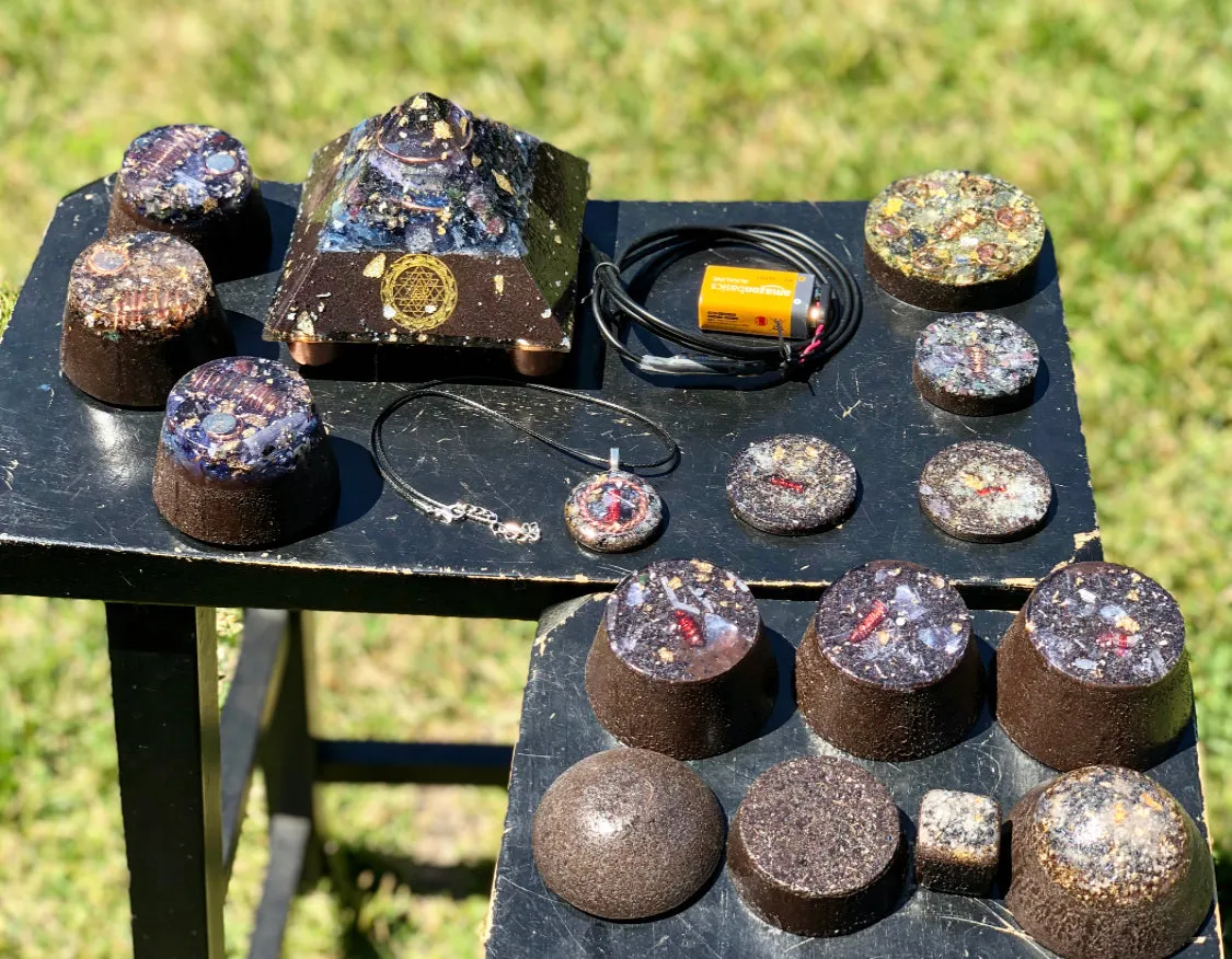 The “Family Pack” - 8-Sided Radionics Large Giza  (15 Hz), 6 Towerbusters, Smart Meter & Wi-Fi/Microwave Shields, 1 Amulet, 2 phone shields & 3 Freebies, 6 for repeat buyer ($243 in savings!)
