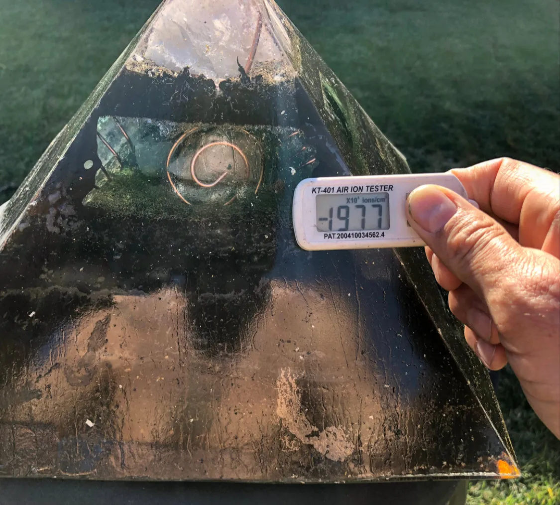 The “XXL Jumbo Giza Equalizer” -11x11” base- 15  lbs- Pulsed Radionics Orgone & Tensor Ring Pyramid