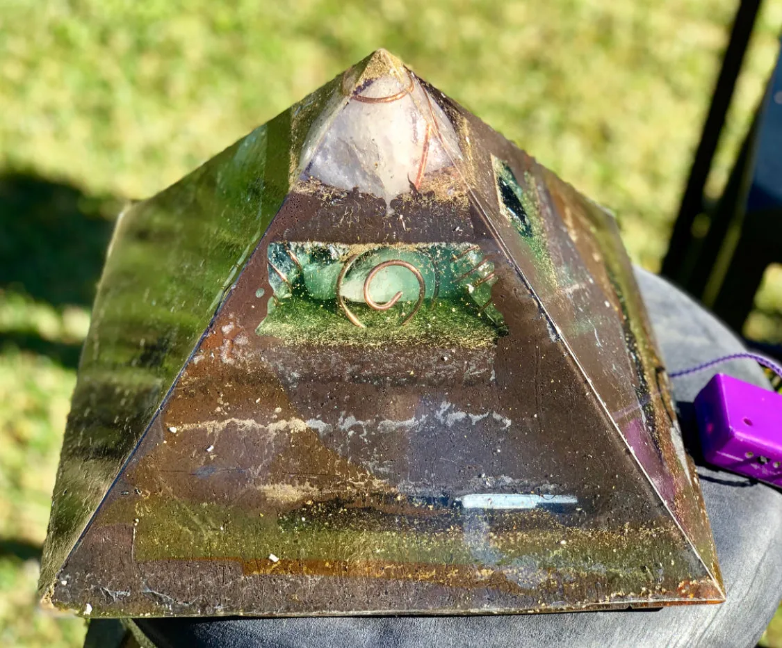 The “XXL Jumbo Giza Equalizer” -11x11” base- 15  lbs- Pulsed Radionics Orgone & Tensor Ring Pyramid