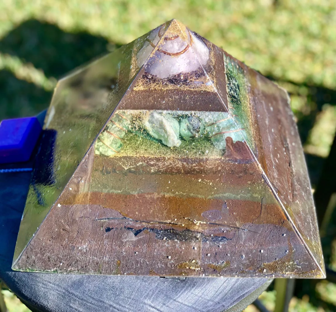 The “XXL Jumbo Giza Equalizer” -11x11” base- 15  lbs- Pulsed Radionics Orgone & Tensor Ring Pyramid