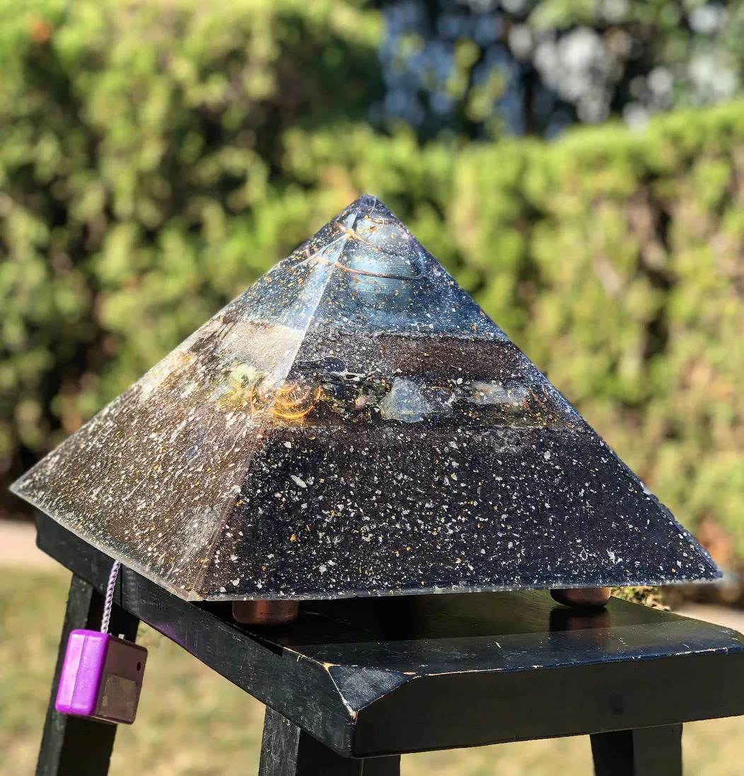 The “XXL Jumbo Giza Equalizer” -11x11” base- 15  lbs- Pulsed Radionics Orgone & Tensor Ring Pyramid