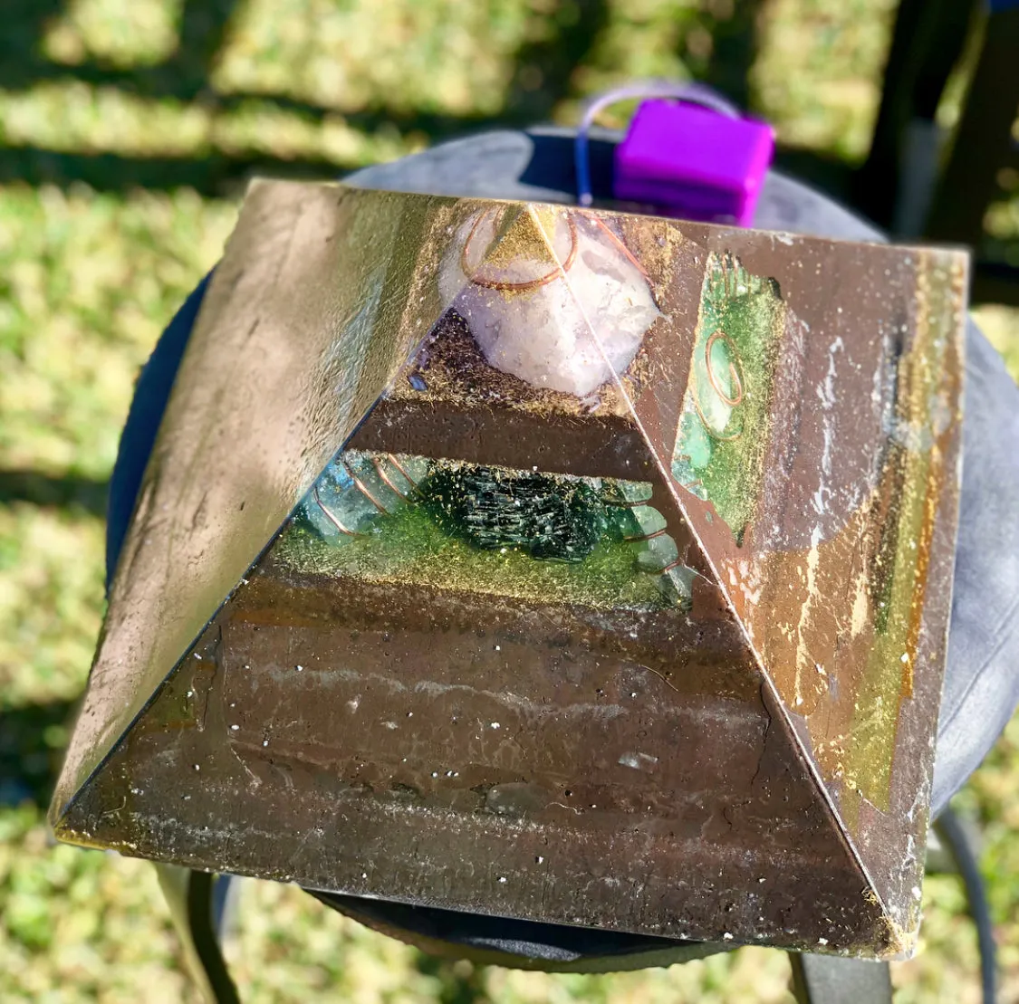 The “XXL Jumbo Giza Equalizer” -11x11” base- 15  lbs- Pulsed Radionics Orgone & Tensor Ring Pyramid
