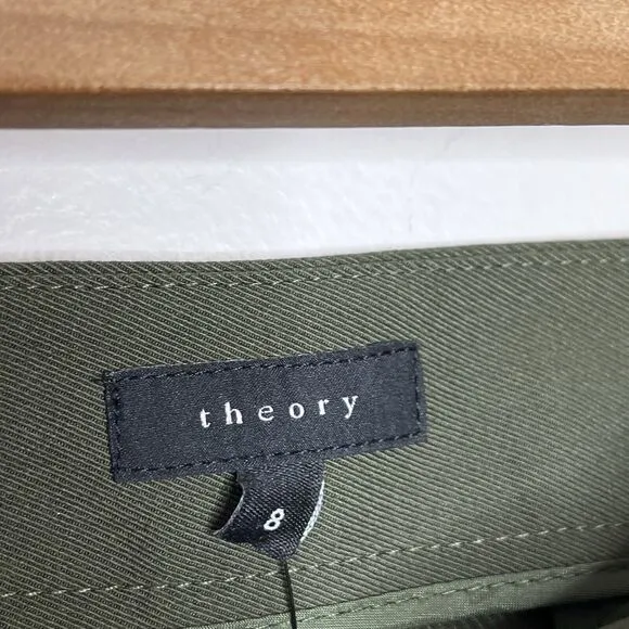 Theory Wool Pencil Skirt Army Green Womens 8 Career Quiet Luxury Work Office