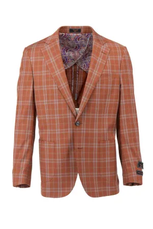 Tiglio Luxe Saffron Orange with Windowpane Dolcetto/THP Modern Fit half lined, Pure Wool Jacket TL6340