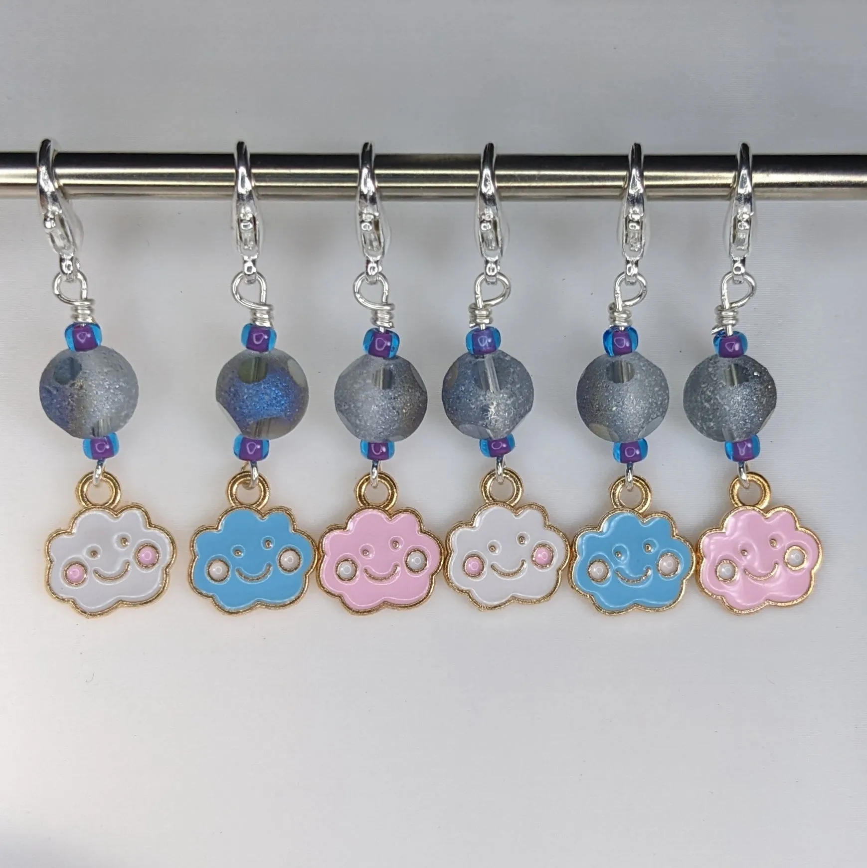 Tiny Happy Clouds Enamel Earrings & Stitch Markers