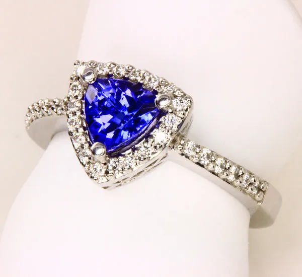Trilliant AAA Tanzanite and Diamond Ring