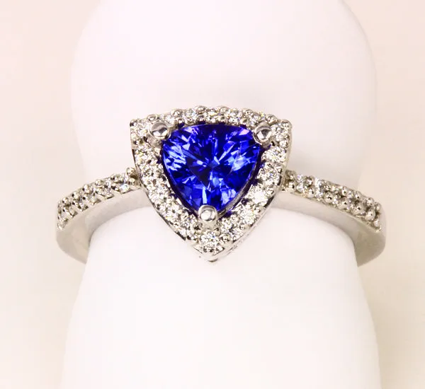 Trilliant AAA Tanzanite and Diamond Ring