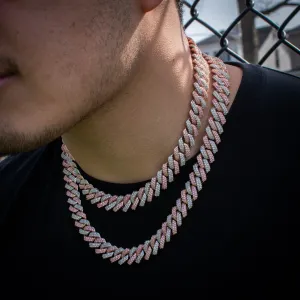 Two-Tone Diamond Straight Edge Cuban Link Chain (12mm) in Rose/White Gold
