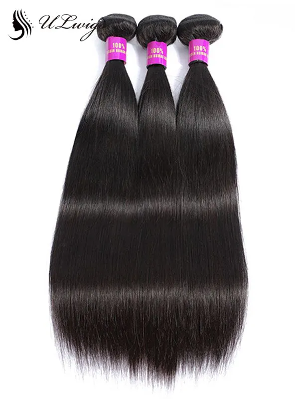 ULWIGS 3 Bundles/Pack Hair Extensions Straight Natural Black Color