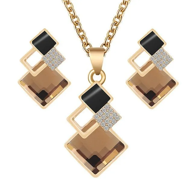 Unique Bridal Jewelry Set for Women Zircon Pendant Necklace Earrings