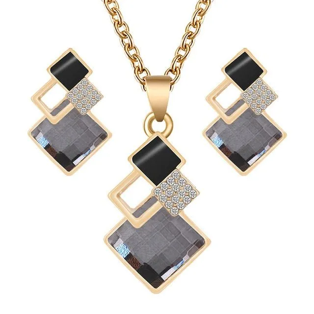 Unique Bridal Jewelry Set for Women Zircon Pendant Necklace Earrings