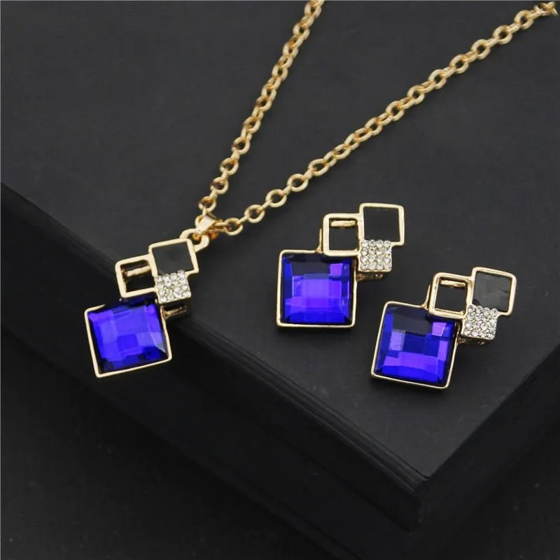 Unique Bridal Jewelry Set for Women Zircon Pendant Necklace Earrings