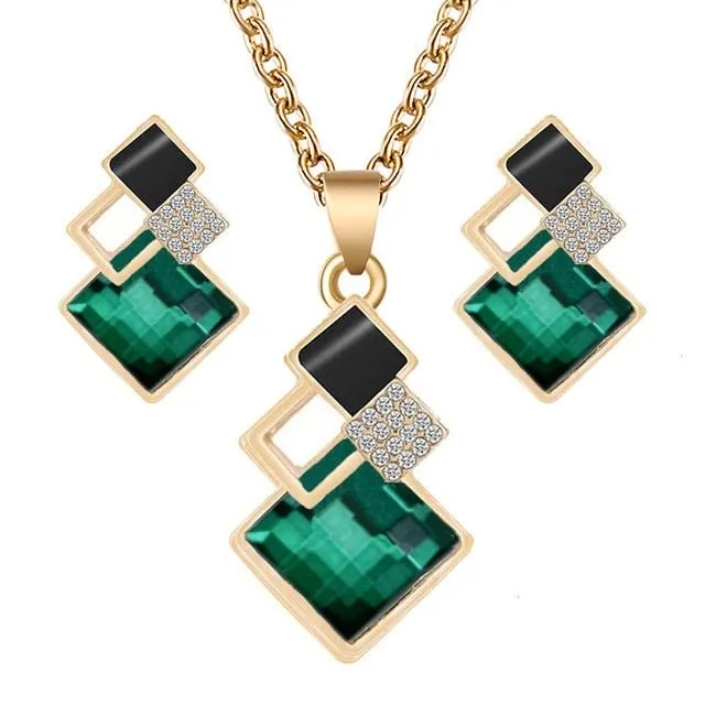 Unique Bridal Jewelry Set for Women Zircon Pendant Necklace Earrings