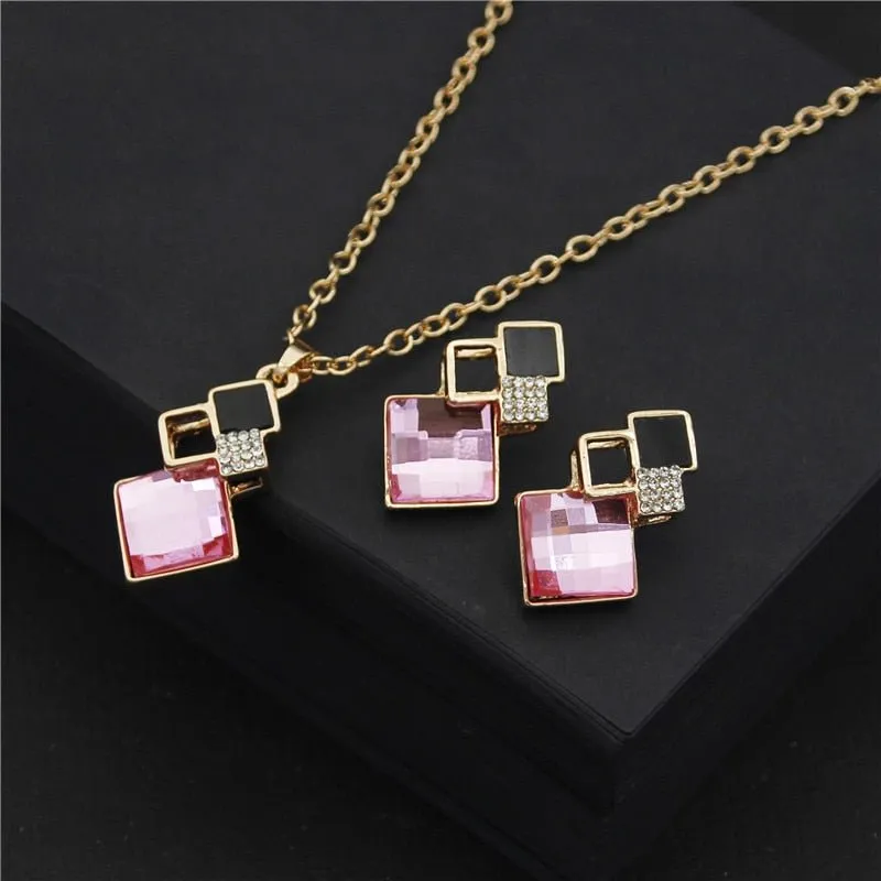 Unique Bridal Jewelry Set for Women Zircon Pendant Necklace Earrings