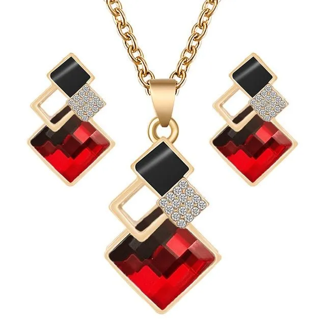 Unique Bridal Jewelry Set for Women Zircon Pendant Necklace Earrings