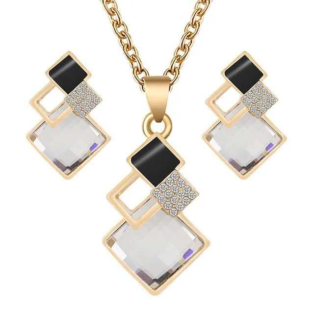 Unique Bridal Jewelry Set for Women Zircon Pendant Necklace Earrings