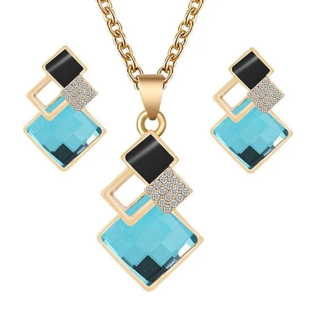 Unique Bridal Jewelry Set for Women Zircon Pendant Necklace Earrings