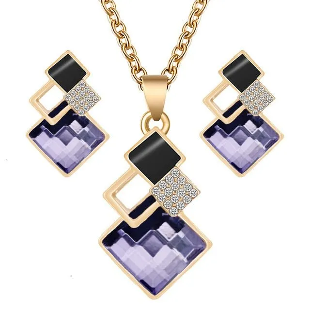 Unique Bridal Jewelry Set for Women Zircon Pendant Necklace Earrings
