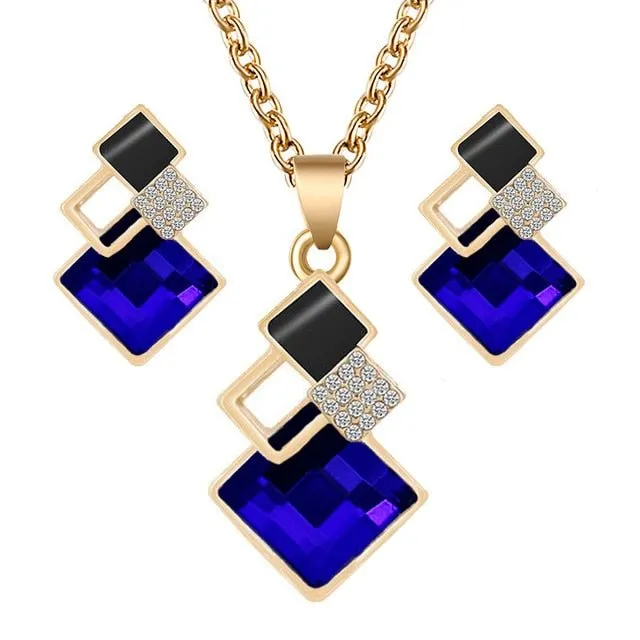 Unique Bridal Jewelry Set for Women Zircon Pendant Necklace Earrings