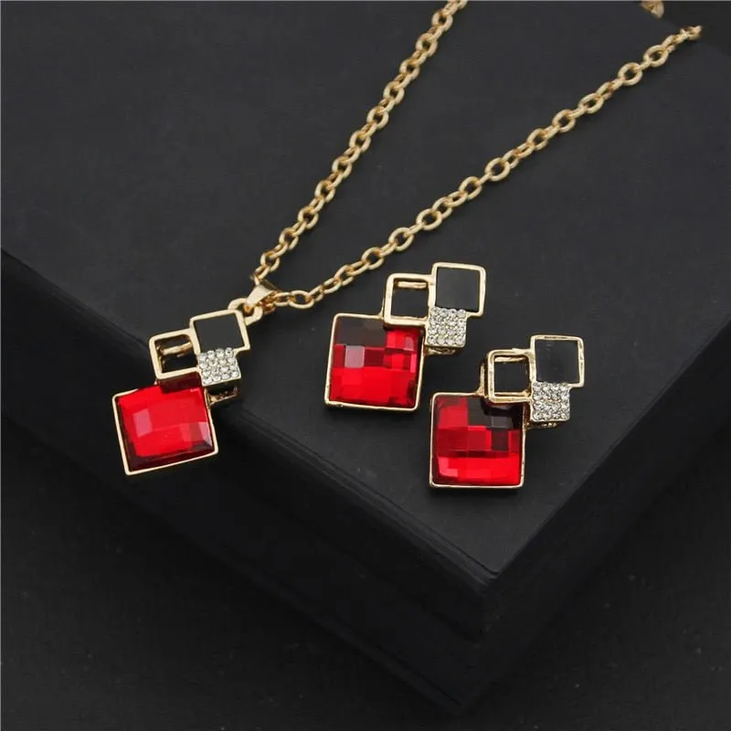 Unique Bridal Jewelry Set for Women Zircon Pendant Necklace Earrings