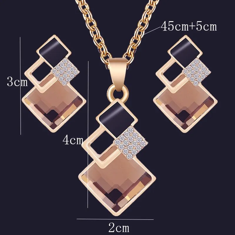 Unique Bridal Jewelry Set for Women Zircon Pendant Necklace Earrings