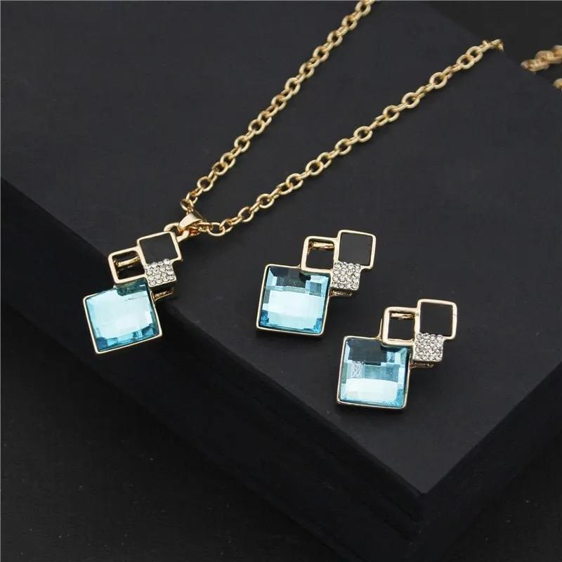 Unique Bridal Jewelry Set for Women Zircon Pendant Necklace Earrings