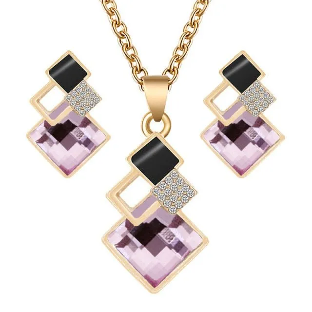 Unique Bridal Jewelry Set for Women Zircon Pendant Necklace Earrings
