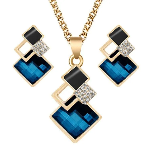 Unique Bridal Jewelry Set for Women Zircon Pendant Necklace Earrings