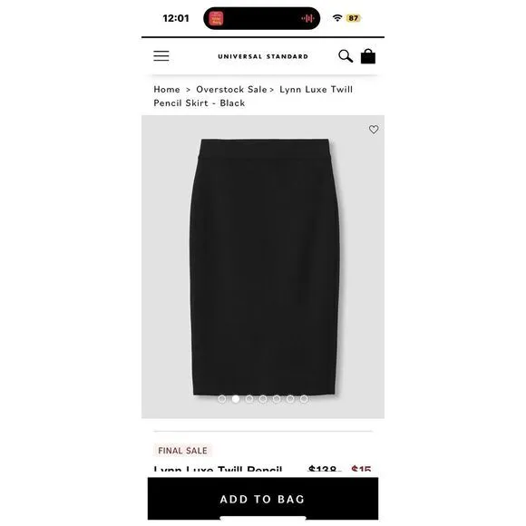 Universal Standard Lynn Luxe Pencil Twill‎ Skirt Size 20 Business Work Black