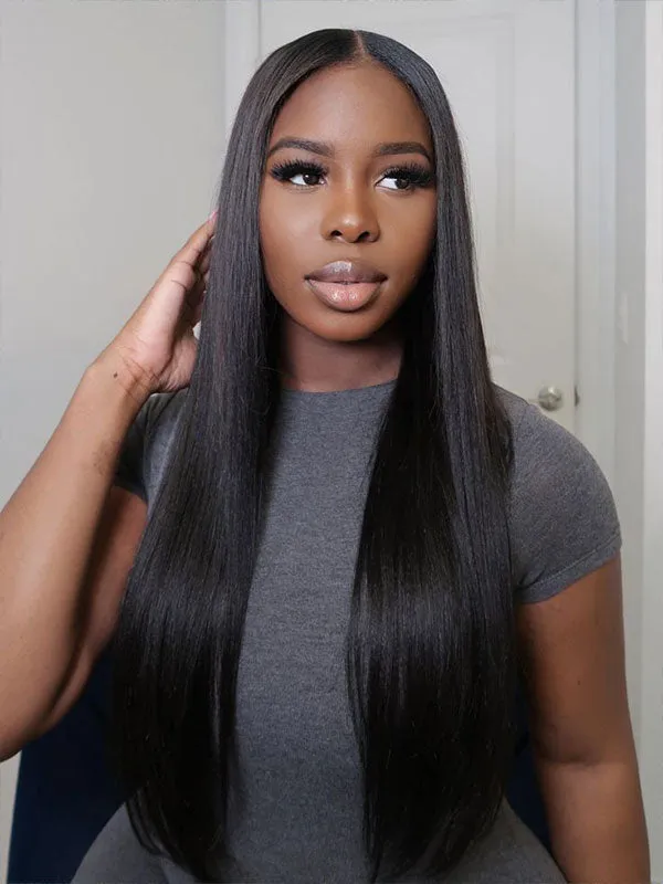 Wavymy Beginner Friendly Straight V Part Wig No Glue No Sew No Gel Human Hair Wig 180 Density Thin Part Wig
