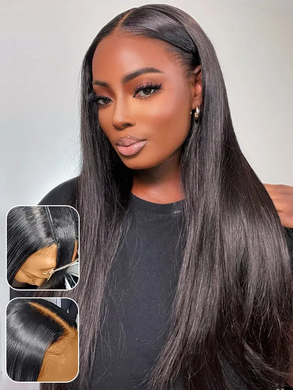 Wavymy Beginner Friendly Straight V Part Wig No Glue No Sew No Gel Human Hair Wig 180 Density Thin Part Wig