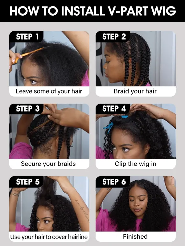 Wavymy Beginner Friendly Straight V Part Wig No Glue No Sew No Gel Human Hair Wig 180 Density Thin Part Wig