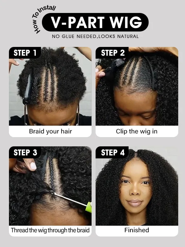 Wavymy Beginner Friendly Straight V Part Wig No Glue No Sew No Gel Human Hair Wig 180 Density Thin Part Wig
