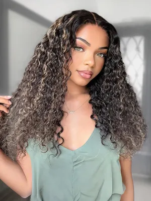 Wavymy Blonde Highlight Water Wave Wear Go Glueless Wigs 6x4 Pre-Cut Lace Pre-Plucked Wigs 180% Density 100% Human Hair