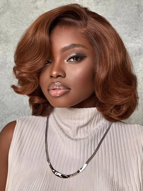 Wavymy Brown Layered Wave Shorb Bob Wigs M-Cap 9x6 Pre-Cut Lace Wear Go Glueless Wigs 180 Density