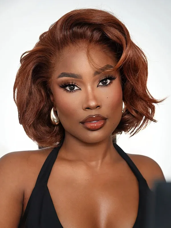 Wavymy Brown Layered Wave Shorb Bob Wigs M-Cap 9x6 Pre-Cut Lace Wear Go Glueless Wigs 180 Density