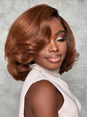 Wavymy Brown Layered Wave Shorb Bob Wigs M-Cap 9x6 Pre-Cut Lace Wear Go Glueless Wigs 180 Density