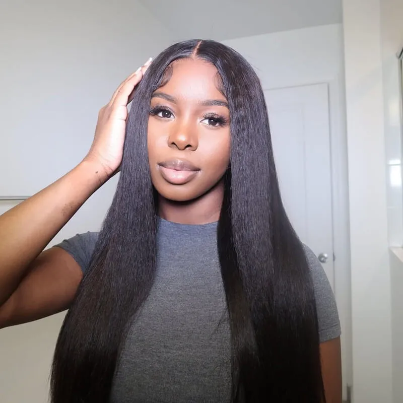 Wavymy Kinky Straight 4x4 Lace Closure Wigs Swiss Lace Part Human Hair Wigs