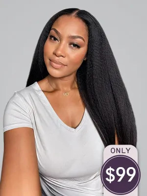 Wavymy Kinky Straight Upgrade Wear Go V-Part Wig 180% Density Thin Part Wig