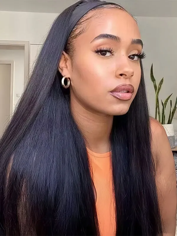 Wavymy Straight Headband Wig Virgin Human Hair Straight Scarf Wigs Real Hairline No Glue Wigs