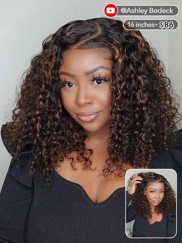 Wavymy Wear Go Casual Blonde Highlights Water Wave 4x6 Lace Wigs Dome Cap Glueless with Natural Hairline Wig