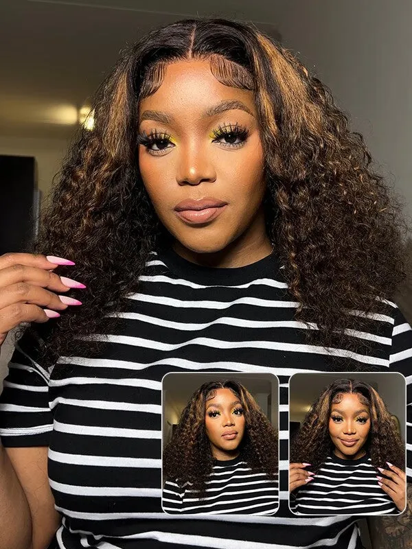 Wavymy Wear Go Casual Blonde Highlights Water Wave 4x6 Lace Wigs Dome Cap Glueless with Natural Hairline Wig