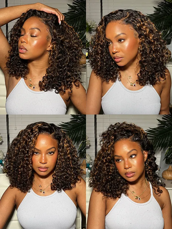 Wavymy Wear Go Casual Blonde Highlights Water Wave 4x6 Lace Wigs Dome Cap Glueless with Natural Hairline Wig