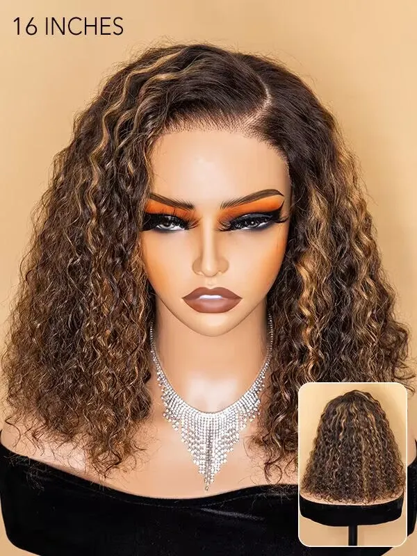 Wavymy Wear Go Casual Blonde Highlights Water Wave 4x6 Lace Wigs Dome Cap Glueless with Natural Hairline Wig