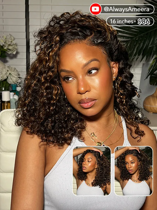 Wavymy Wear Go Casual Blonde Highlights Water Wave 4x6 Lace Wigs Dome Cap Glueless with Natural Hairline Wig