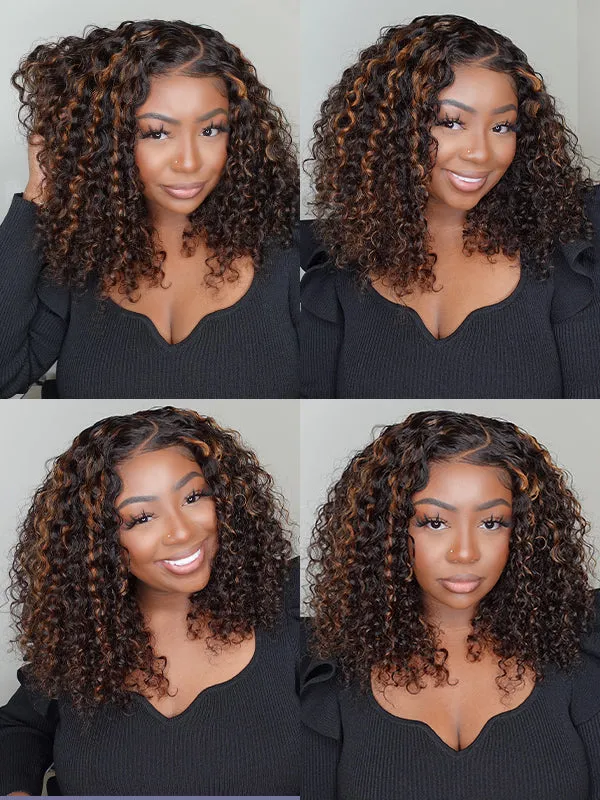 Wavymy Wear Go Casual Blonde Highlights Water Wave 4x6 Lace Wigs Dome Cap Glueless with Natural Hairline Wig