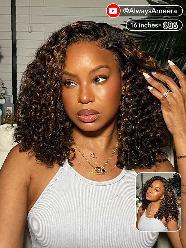 Wavymy Wear Go Casual Blonde Highlights Water Wave 4x6 Lace Wigs Dome Cap Glueless with Natural Hairline Wig